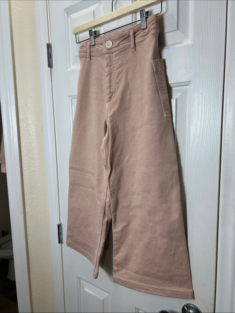 ZARA The Marine Straight High Rise Wide Leg Crop Jeans Pink Size 0 - Picture 3 of 11